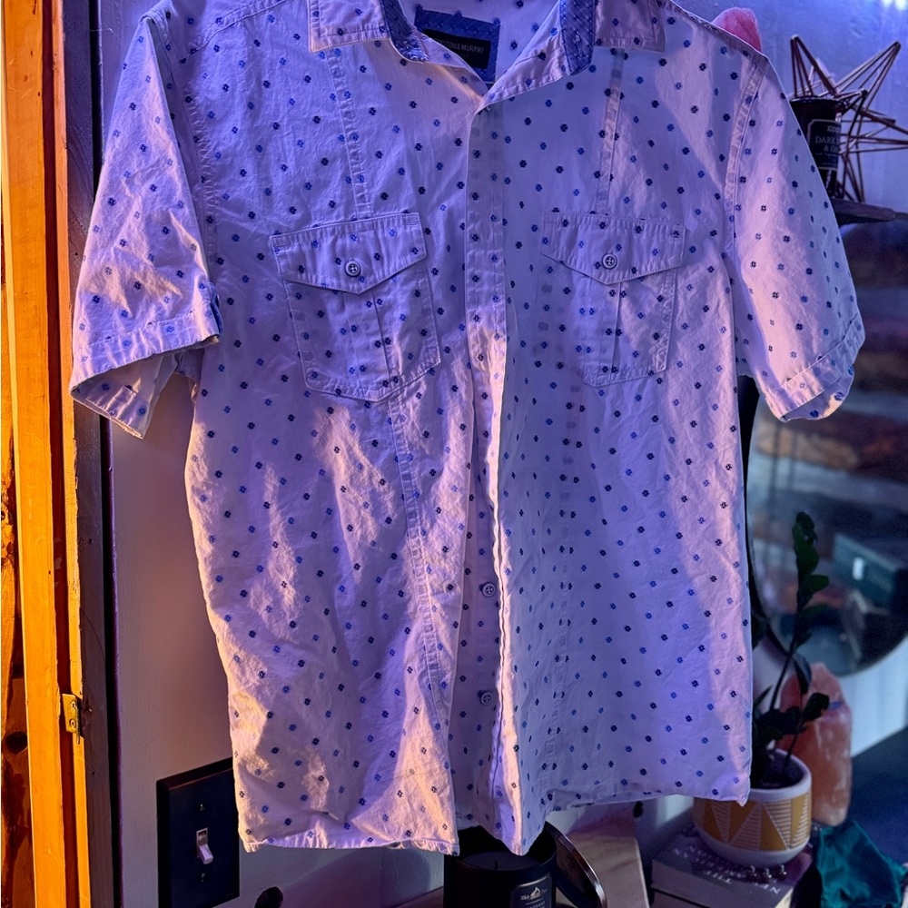 Johnston & Murphy Blue and White Casual Button Down Shirt